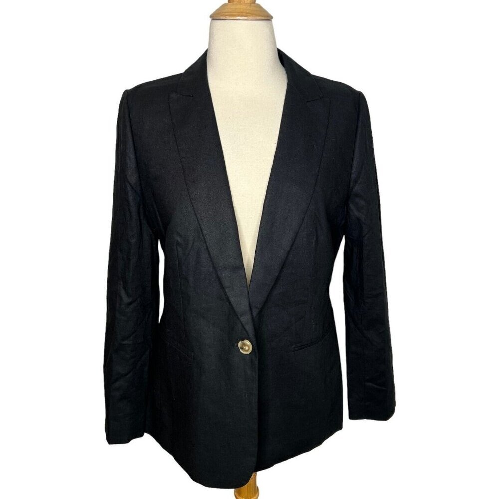 J.Crew Womens $178 Linen Holland Blazer Black Size 2 Al222